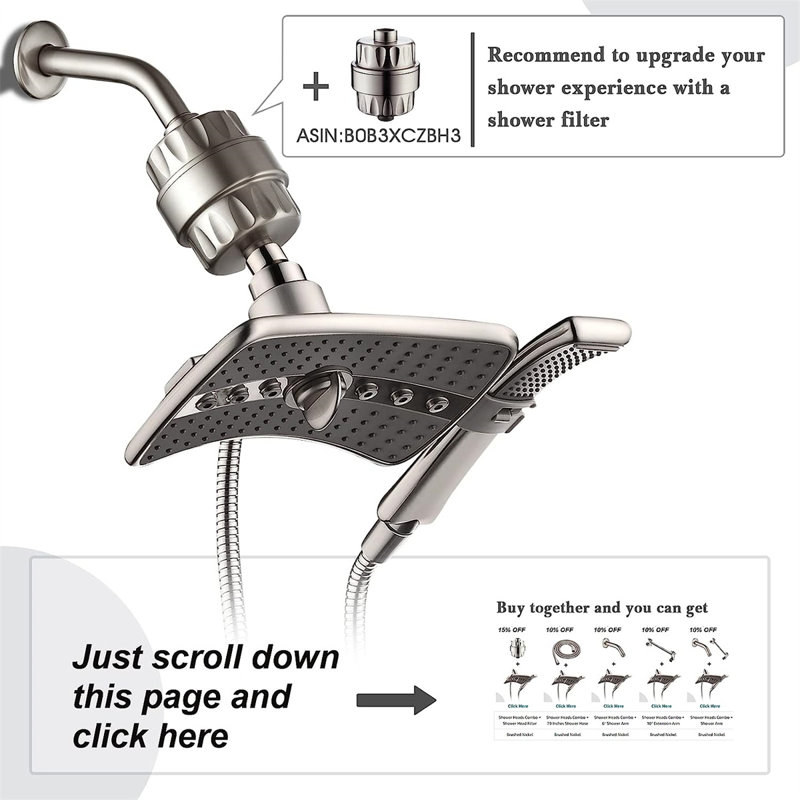 YITAHOME Shower Head Combo with Two Spray Setting, Fixed Shower Head